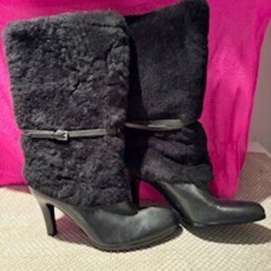 Ralph Lauren leather heeled boots with faux shearling.